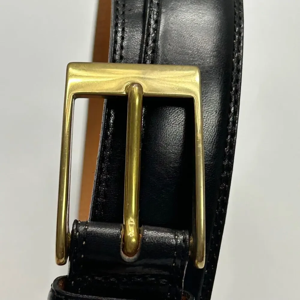 Men's Black Leather Dress Belt‎ Brass Buckle Italy 43.75